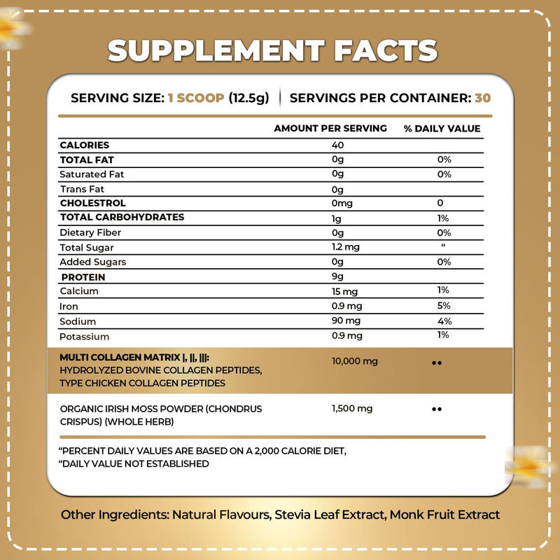 Organics Nature Vanilla Caramel Collagen Peptides with Irish Sea Moss – Organic, Non-GMO (380g)