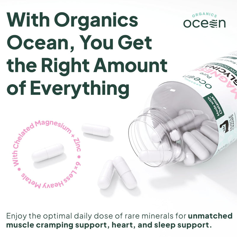 Organics Ocean Magnesium Glycinate with Zinc – Maximum Strength Chelated Magnesium (90 Capsules)