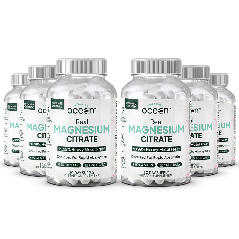 Organics Ocean Real Magnesium Citrate – High-Absorption Chelated Magnesium for Energy, Relaxation, and Regularity – 6 Pack