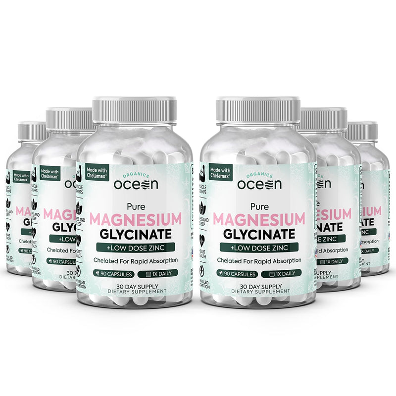 Organics Ocean Magnesium Glycinate with Zinc - Maximum Strength - 6 Bottles