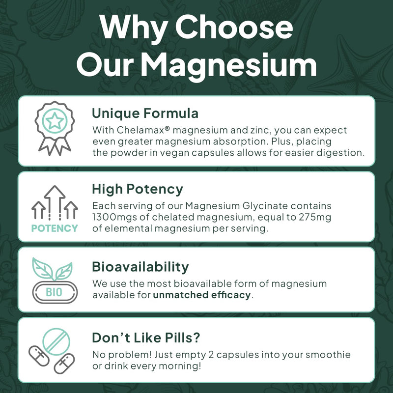 Organics Ocean Magnesium Glycinate with Zinc - Maximum Strength - 6 Bottles