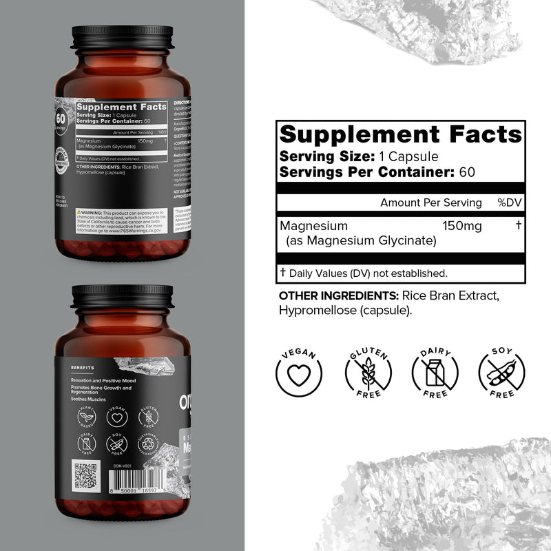 Organifi Essential Magnesium Glycinate 150mg | Bone & Muscle Health | 60 Vegan Capsules