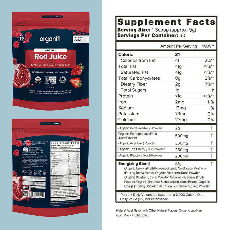 Organifi Red Juice – Energy Powder for Focus, Digestion & Immune Support | 90 Servings