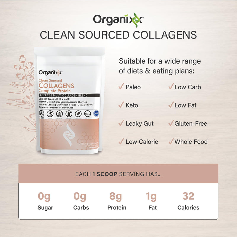 Organixx Collagen Peptides Powder with Vitamin C – Unflavored, 30 Servings