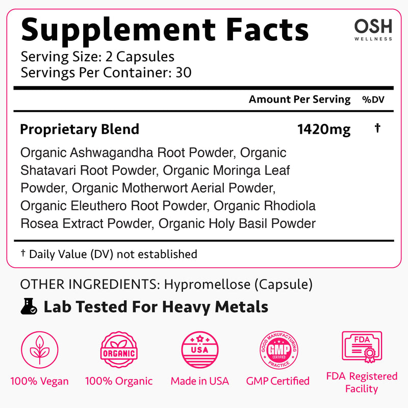 Ayurvedic Hormone Balance for Women | Cortisol Manager | Regulates Estrogen | Made in USA | Ashwagandha, Rhodiola, & Shatavari | Mood, Energy, & Sleep Support | Stress Relief | 60 Ct. - OSH Wellness