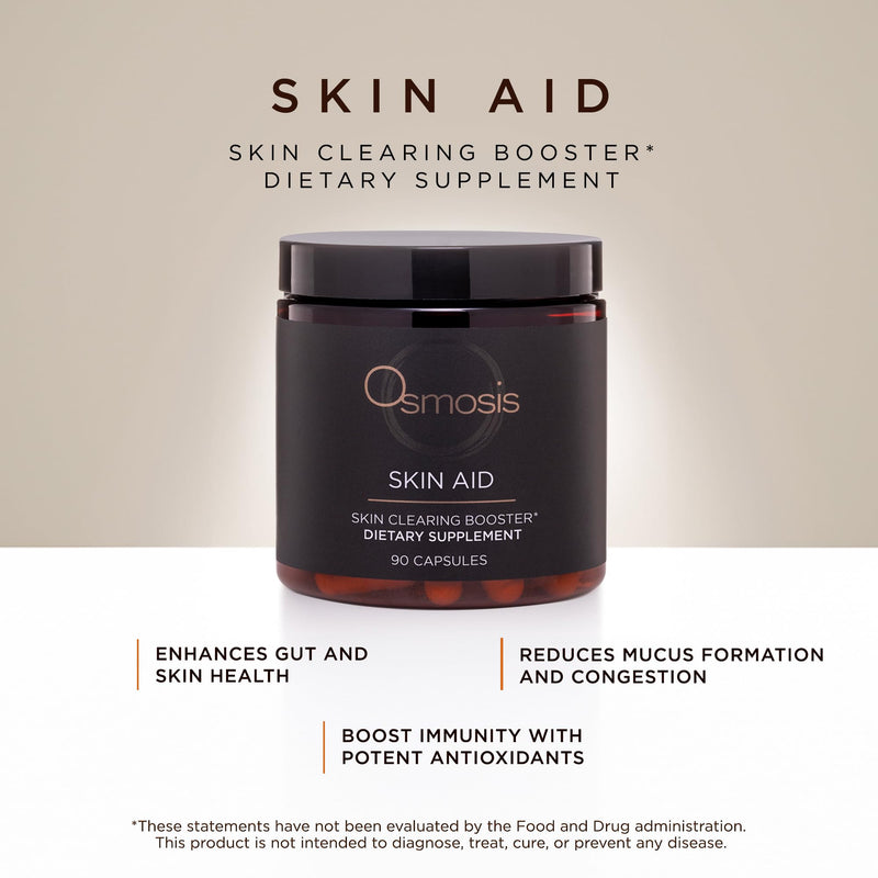 OSMOSIS Skin Aid Daily Supplement – Microbiome & Immunity Support, Vitamin A for Acne-Prone Skin | 90 Count