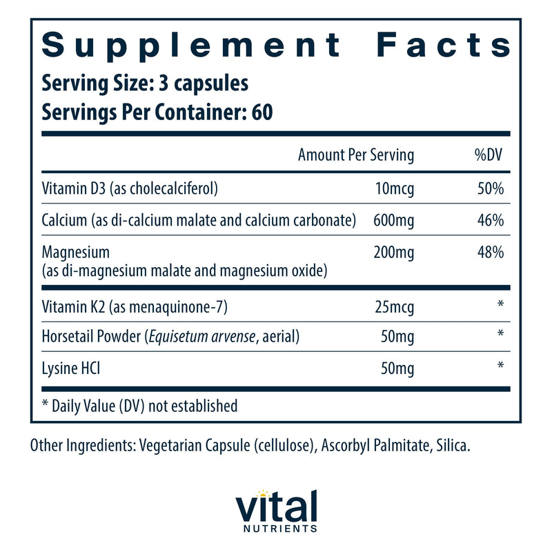 Vital Nutrients Osteo-Nutrients – K2+D3, Calcium & Magnesium for Bone & Heart Health