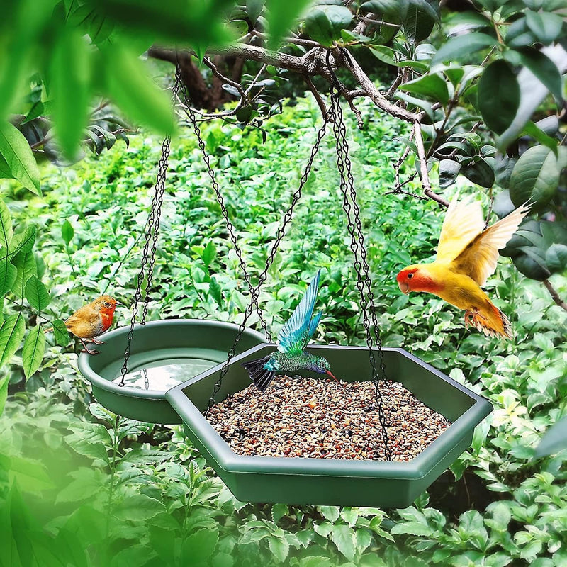 Set of 2 Hanging Bird Feeder & Bird Bath for Wild Birds