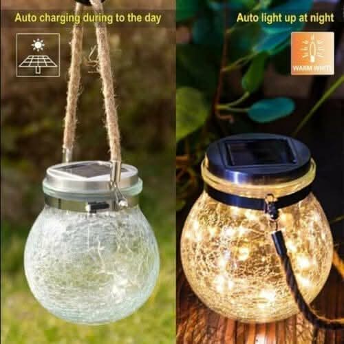 Hanging Solar Crackle LED Glass Lantern