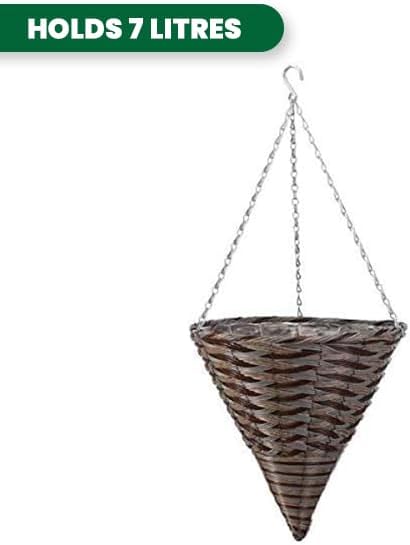 14 Inch Rattan Effect Hanging Basket Planter