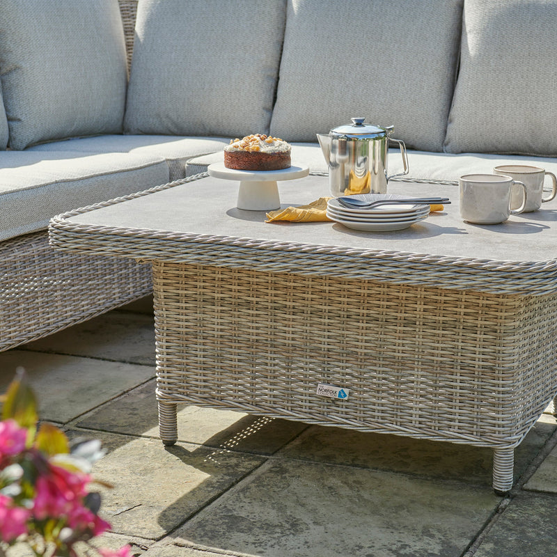 Vienna Beige Mini Corner Wicker Garden Sofa Set with Adjustable Table & Stools