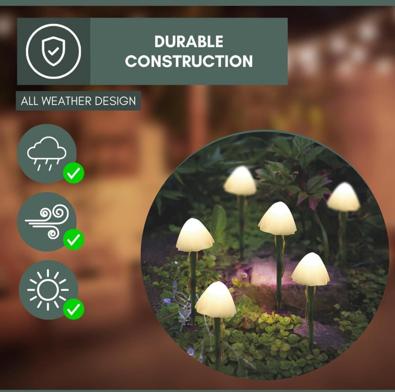 6 Piece Solar Mushroom Lights Waterproof Garden Stake Lights