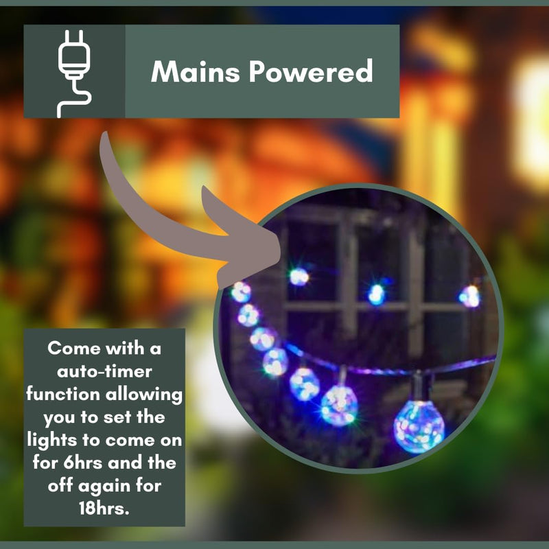 14.5m Multi Coloured LED Festoon String Lights Mains Powered