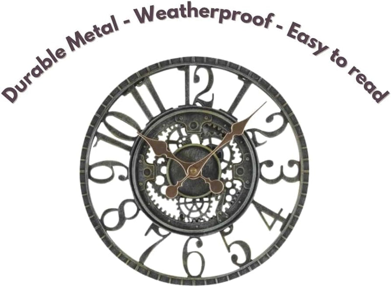 Vintage Open Face Outdoor Wall Clock 30cm Slate Effect