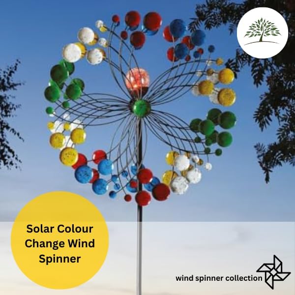 2m Solar Wind Spinner with Colour Changing LED Garden Art