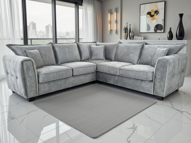 Luxury Serena Large Corner Sofa with Metal Trim & Quilted Sides