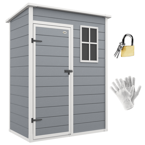 Outsunny 5' x 3' Garden Shed w/ Floor, Lockable Door, Window and Vent, Grey - InStock