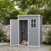 Outsunny 5' x 3' Garden Shed w/ Floor, Lockable Door, Window and Vent, Grey - InStock