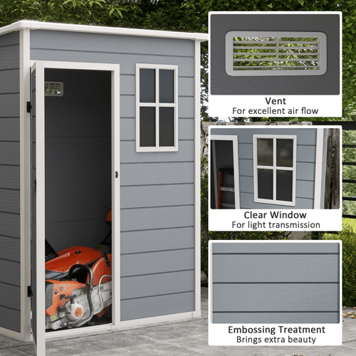 Outsunny 5' x 3' Garden Shed w/ Floor, Lockable Door, Window and Vent, Grey - InStock