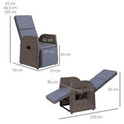 Outsunny Outdoor Recliner Chair w/ Cushion Rattan Reclining Lounge Chair - InStock