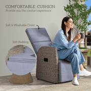 Outsunny Outdoor Recliner Chair w/ Cushion Rattan Reclining Lounge Chair - InStock