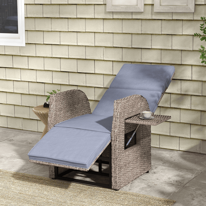 Outsunny Outdoor Recliner Chair w/ Cushion Rattan Reclining Lounge Chair - InStock
