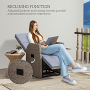 Outsunny Outdoor Recliner Chair w/ Cushion Rattan Reclining Lounge Chair - InStock