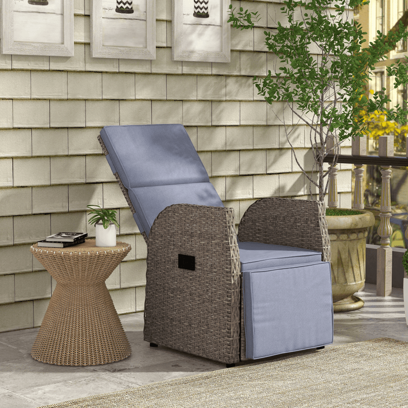 Outsunny Outdoor Recliner Chair w/ Cushion Rattan Reclining Lounge Chair - InStock