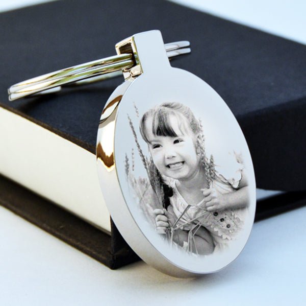 Engraved Photo Keychain – Stainless Steel Double-Sided Metal Keyring Gift