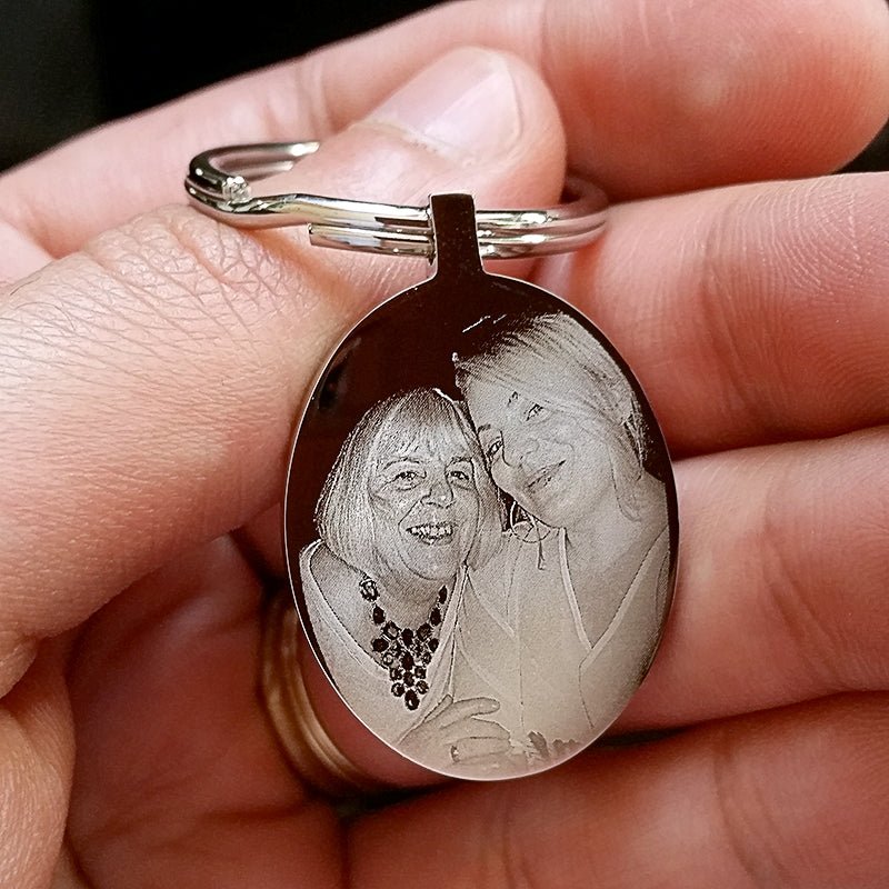 Engraved Photo Keychain – Stainless Steel Double-Sided Metal Keyring Gift