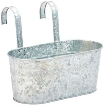35cm Galvanised Metal Hanging Balcony Planter with Hooks