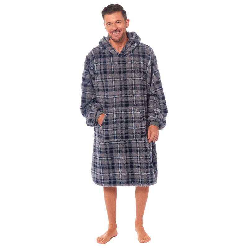 Oversized Men's Hooded Blanket Sweatshirt with Sherpa Lining Plush Wearable Hoodie for Lounging Camping One Size Fits All by Daisy Dreamer