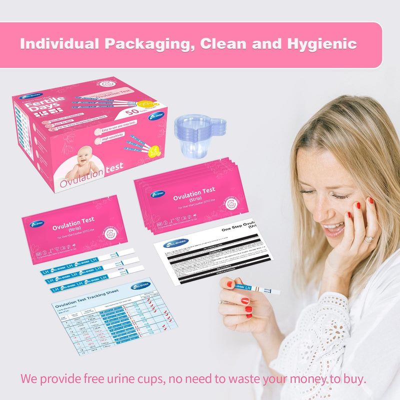 HEAL-CHECK 25 Count Ovulation Test Strips with Cups – Bulk LH Ovulation Predictor Kit for Home Fertility Testing