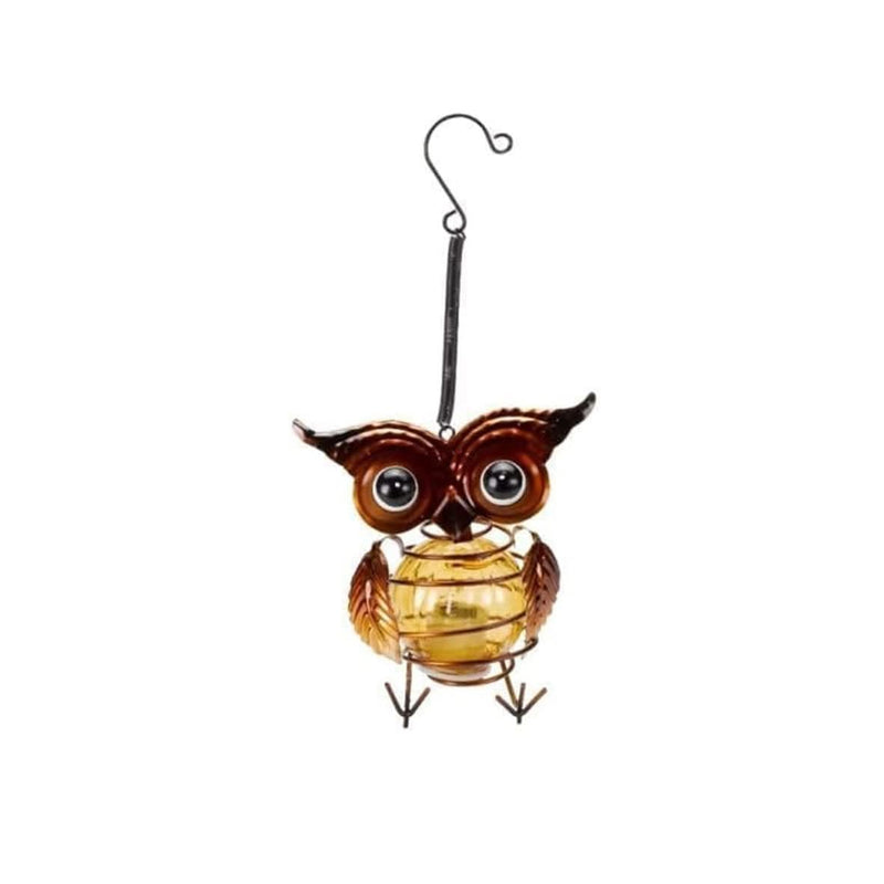 Hanging Owl Solar Garden Light with 4 Copper LEDs Tree Décor 24cm