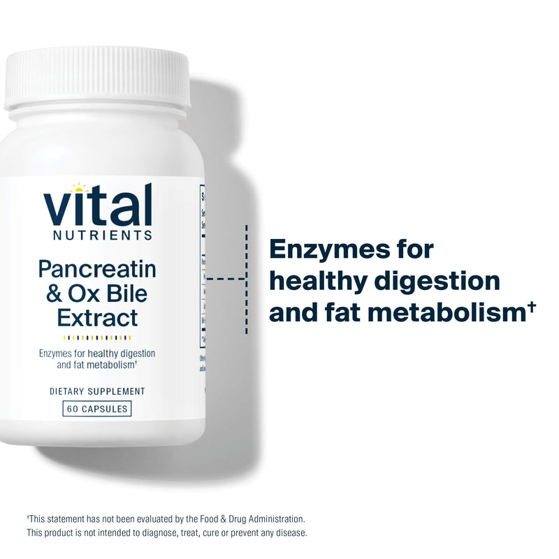 Vital Nutrients Pancreatin & Ox Bile Extract 500mg | Digestive Enzymes 60 Capsules