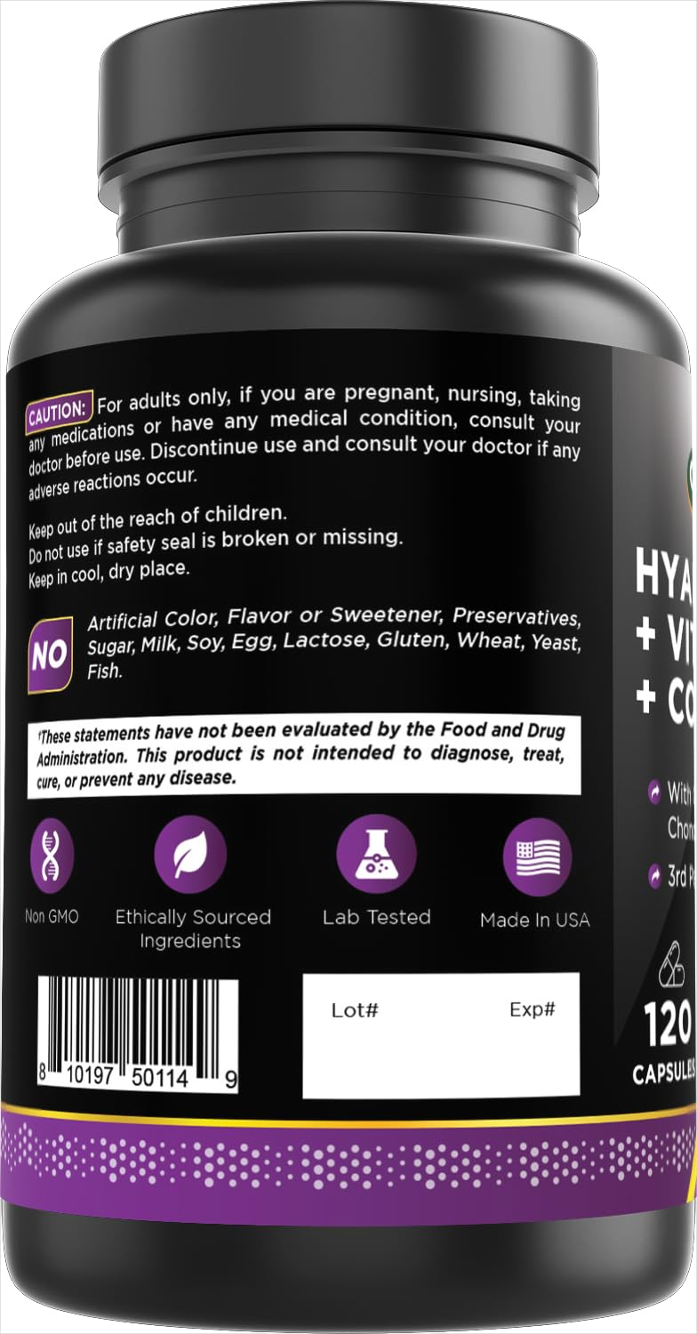 Oxify Hyaluronic Acid with Glucosamine, Chondroitin, Collagen & Vitamin C | 120 Capsules | Gluten-Free & Non-GMO | Made in USA