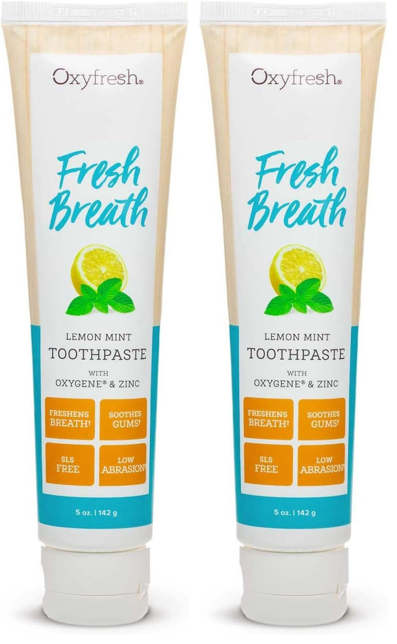 Oxyfresh Premium Lemon Mint Fresh Breath Toothpaste – SLS & Fluoride Free, Low Abrasion, 5oz Pack of 2