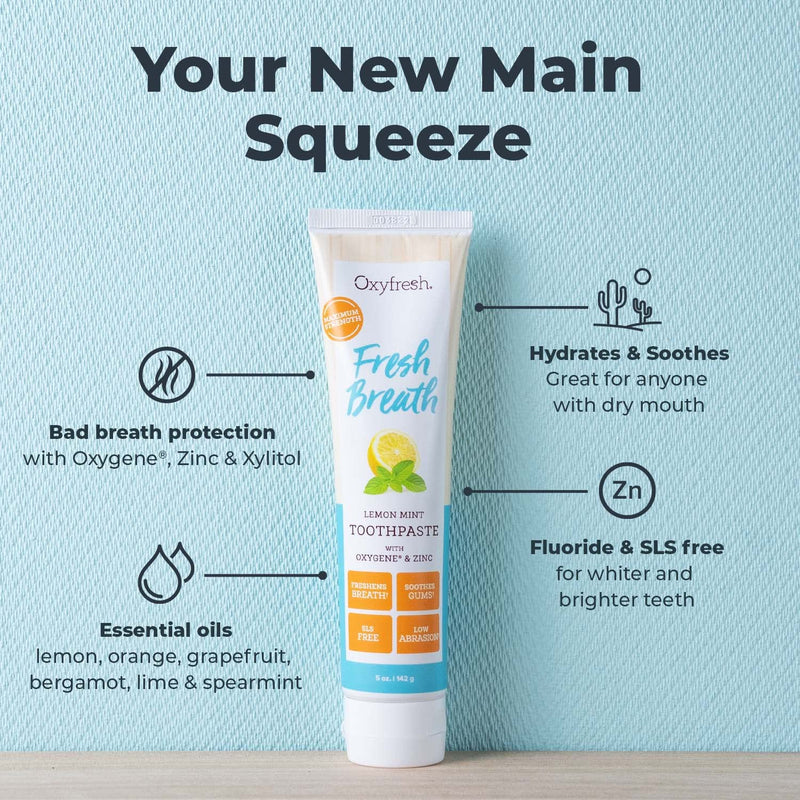 Oxyfresh Premium Lemon Mint Fresh Breath Toothpaste – SLS & Fluoride Free, Low Abrasion, 5oz Pack of 2