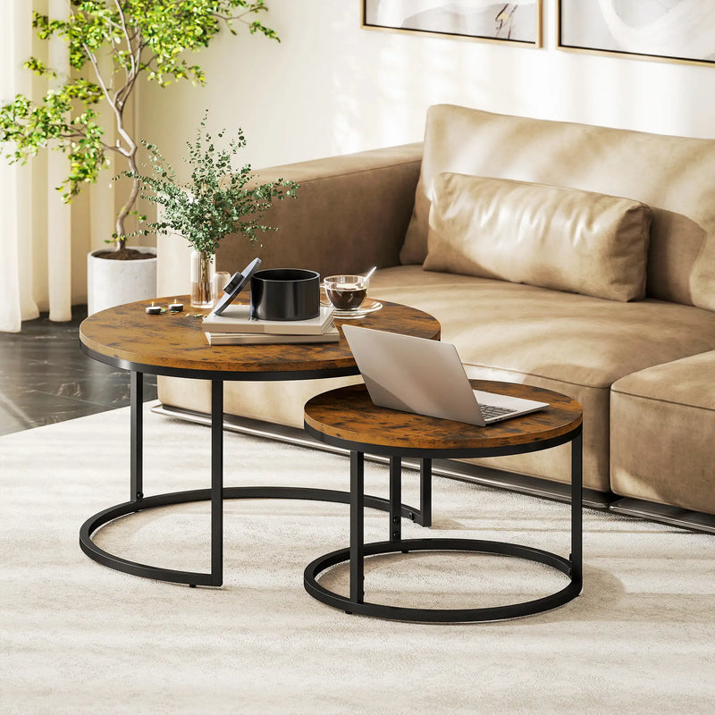 Nest of 2 Tables Wood Effect | Stacking Side Tables | Living Room Coffee Table Set