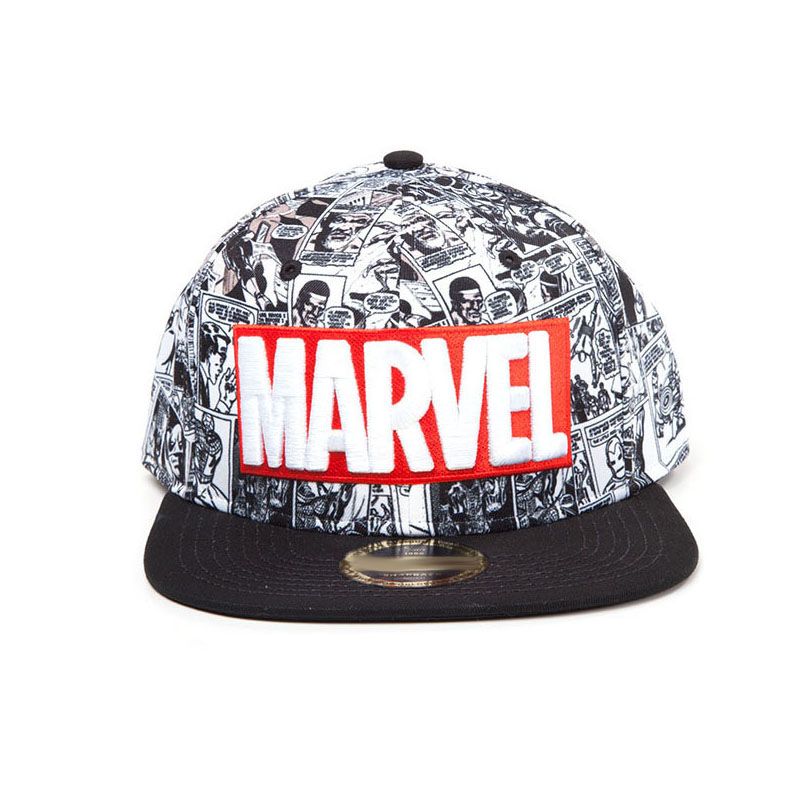 MARVEL COMICS Logo and Comic Pattern Snapback Baseball Cap