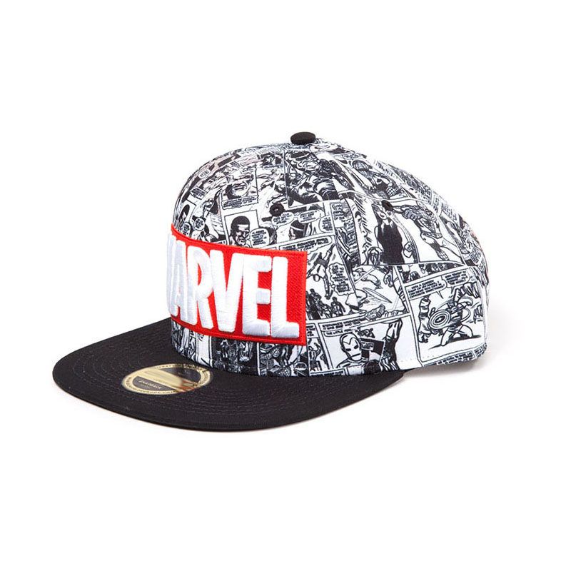 MARVEL COMICS Logo and Comic Pattern Snapback Baseball Cap