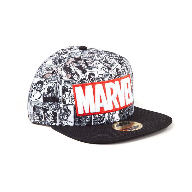MARVEL COMICS Logo and Comic Pattern Snapback Baseball Cap