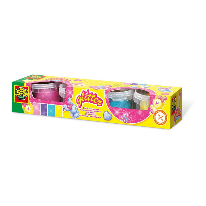 SES CREATIVE Children's Glitter Clay Modelling Dough Set, 4 Colour Pots, 2 to 12 Years, Multi-colour