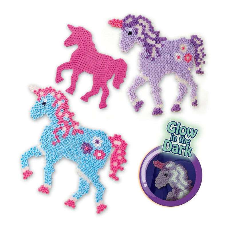 SES CREATIVE Children's Beedz Unicorn Fantasy Horses Glow-in-the-Dark Iron-on Beads Mosaic Set, 5 to 12 Years, Multi-colour