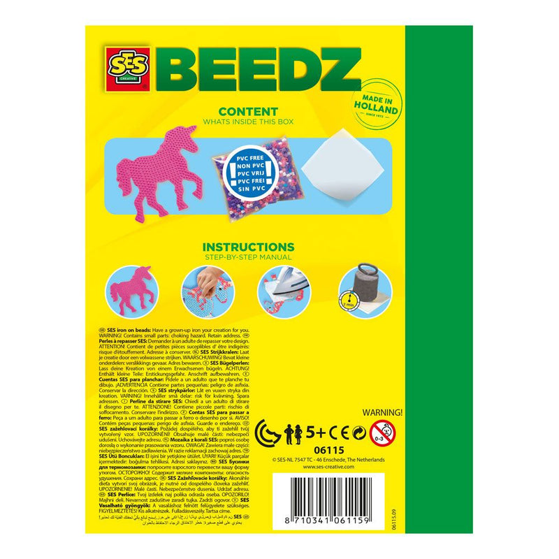 SES CREATIVE Children's Beedz Unicorn Fantasy Horses Glow-in-the-Dark Iron-on Beads Mosaic Set, 5 to 12 Years, Multi-colour
