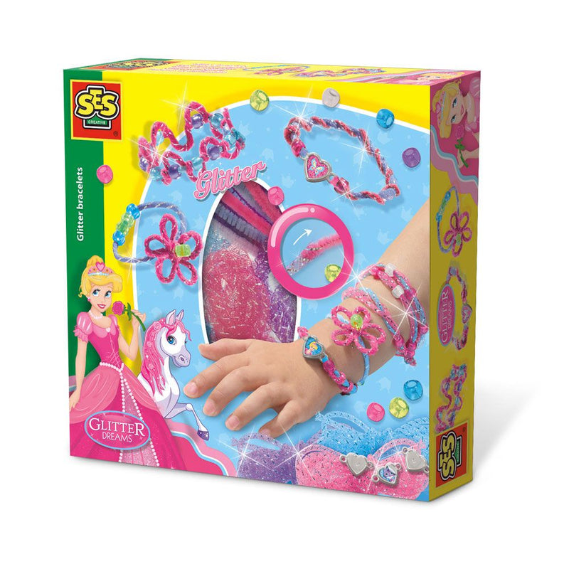 SES CREATIVE Children's Glitter Dreams Princess Glitter Bracelets Set, 4 to 12 Years, Multi-colour