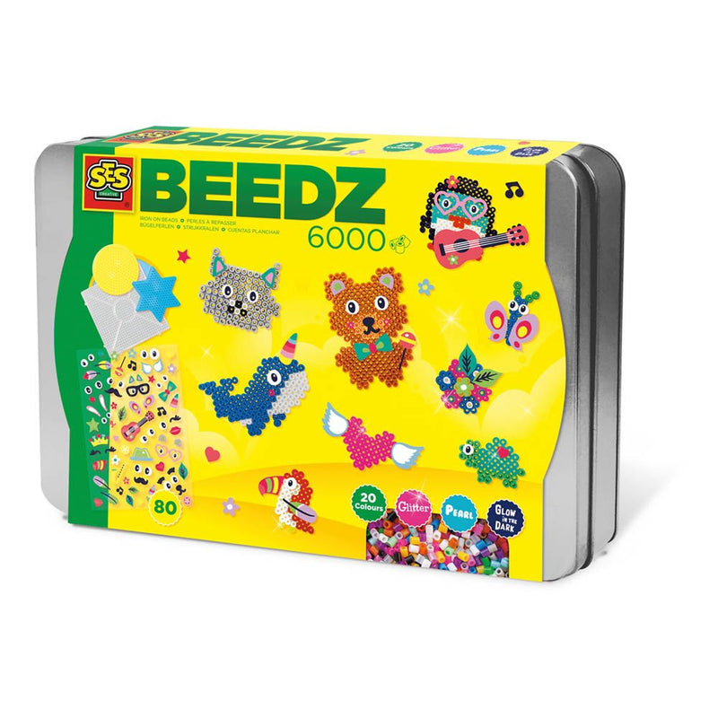 SES CREATIVE Children's Beedz Luxury Sorting Box Iron-on Beads Mosaic Set, 6000 Iron-on Beads Mix, Girl, 5 to 12 Years, Multi-colour