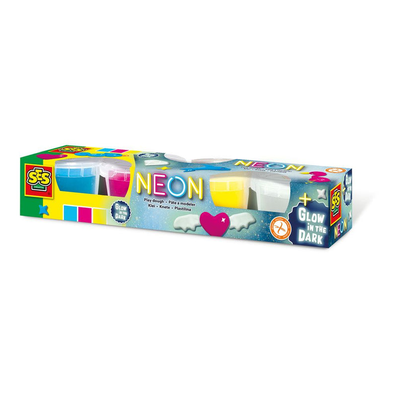 SES CREATIVE Children's Modelling Dough Neon and Glow-in-the Dark Set, 4 Pots