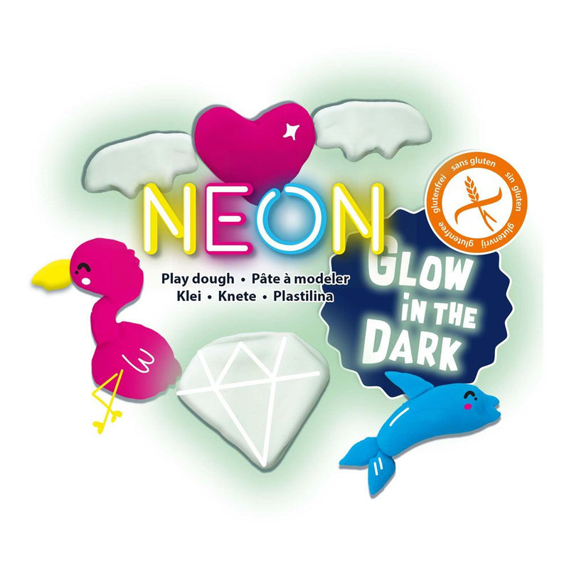 SES CREATIVE Children's Modelling Dough Neon and Glow-in-the Dark Set, 4 Pots
