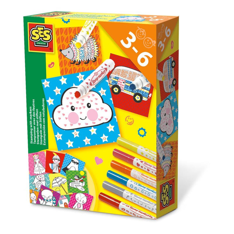 SES CREATIVE Children's Stamping with Markers Kit, 6 Markers, Unisex, 3 to 6 Years, Multi-colour